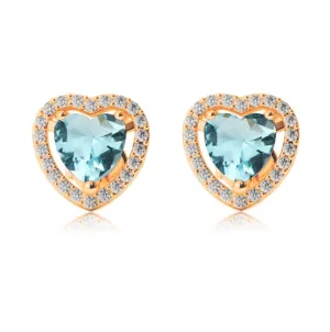 10k Yellow Gold Plated 1/2 Ct Created Halo Heart Aquamarine Stud Earrings