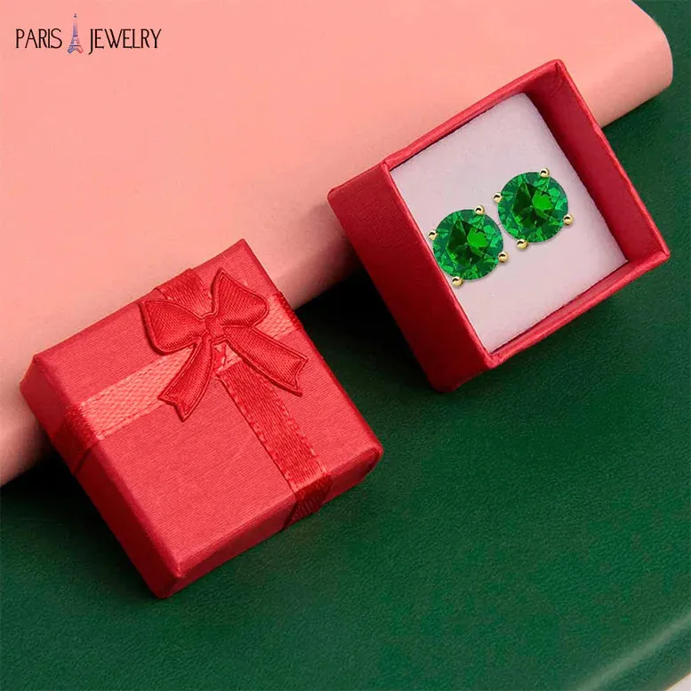 10k Yellow Gold Plated 2 Ct Round Created Emerald Stud Earrings