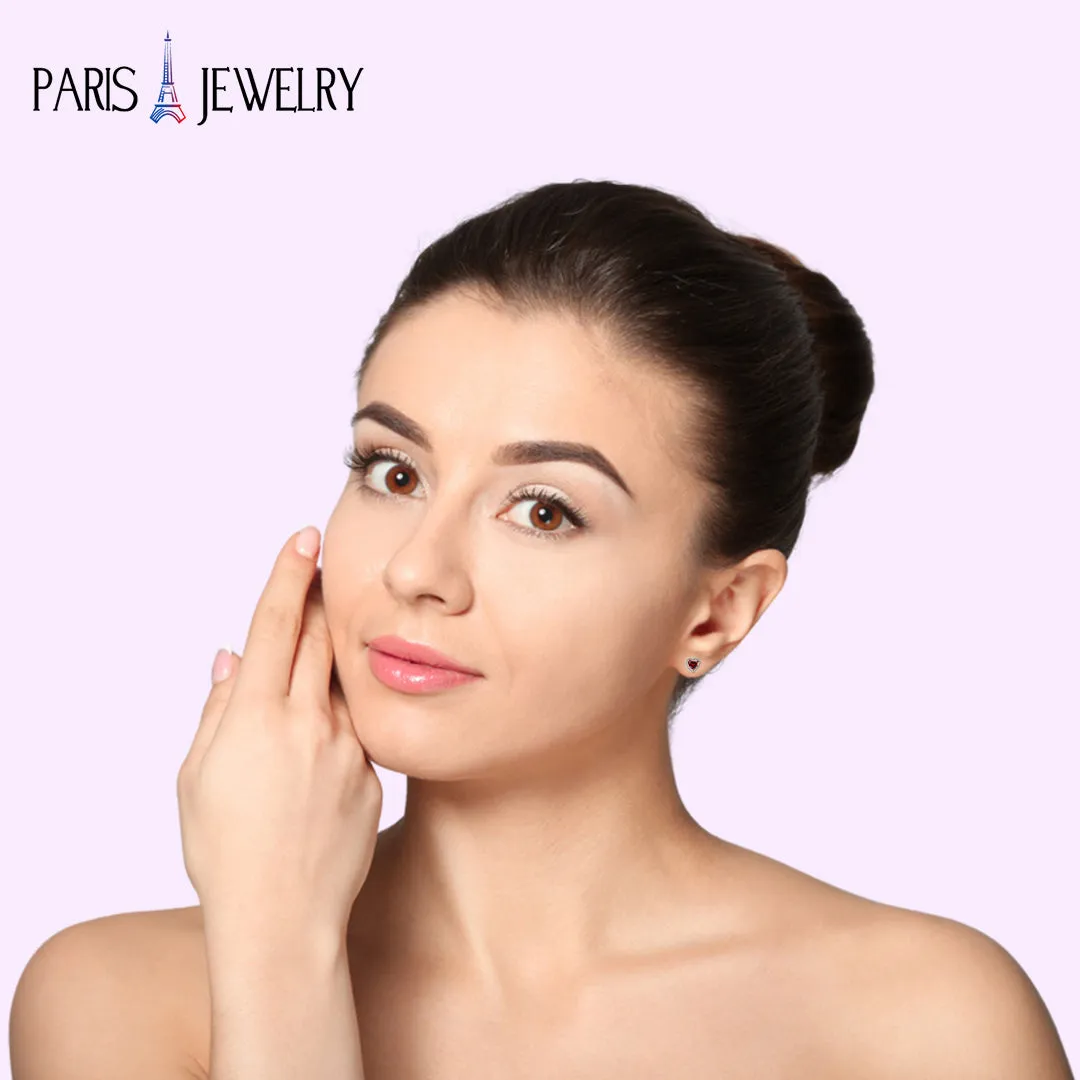 18k Rose Gold Plated 2 Ct Created Halo Heart Garnet Stud Earrings