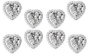 18k White Gold Plated 6mm 3Ct Heart White Sapphire Set of Four Halo Stud Earrings
