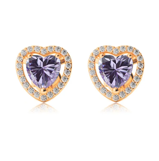 18k Yellow Gold Plated 4 Ct Created Halo Heart Tanzanite Stud Earrings