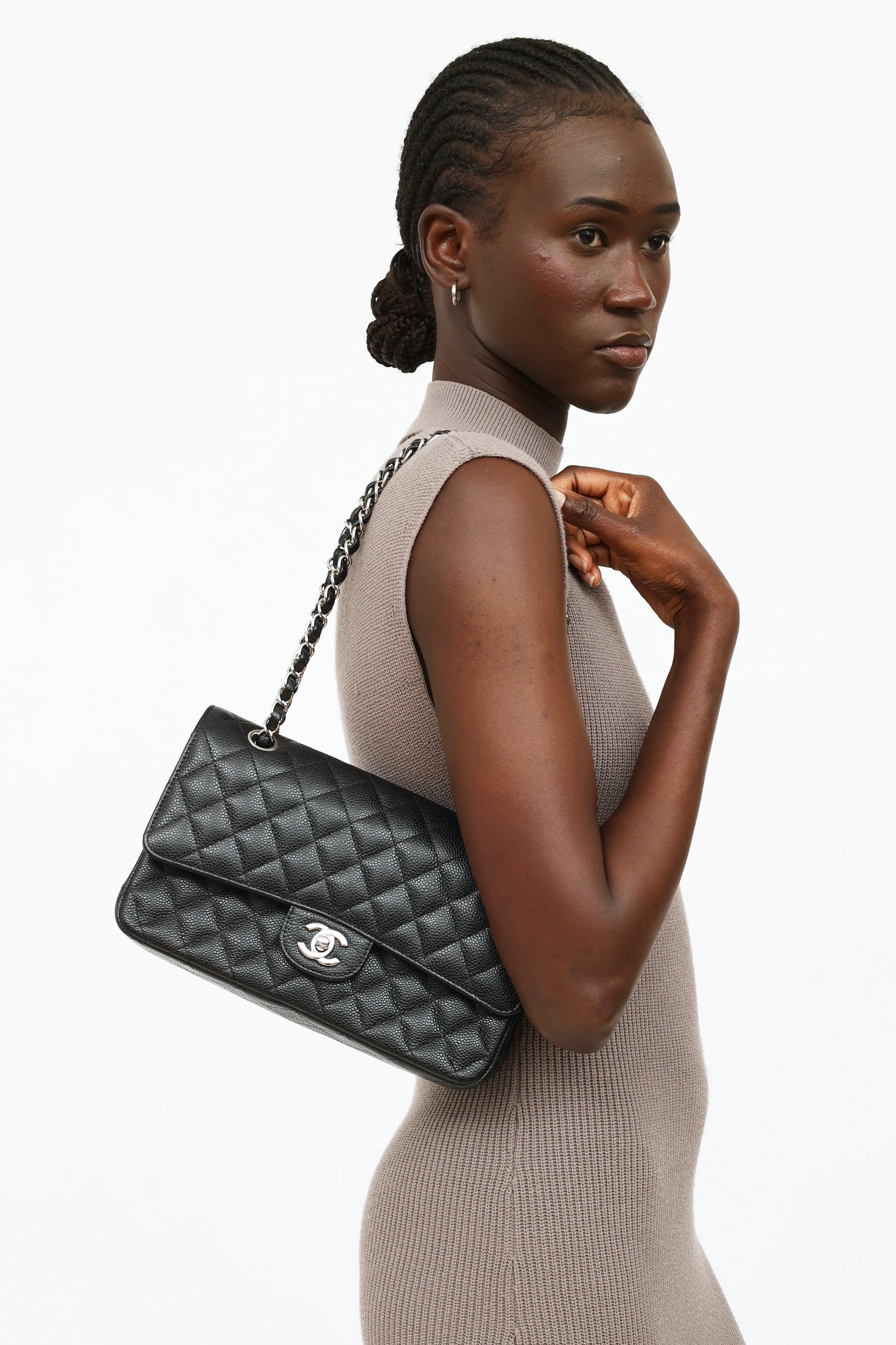 2019 Black Quilted Medium Double Flap Shoulder Bag