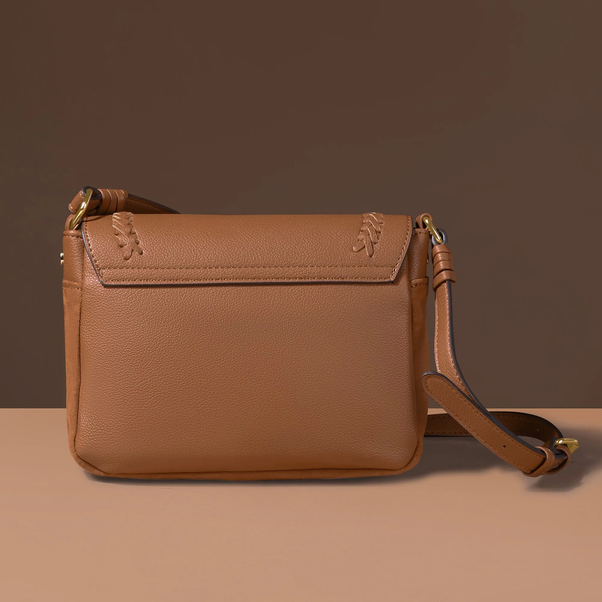 Accessorize London Women's Brown Caffy Camera Braided Faux Leather Sling Bag