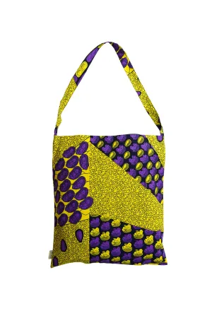 Akoli Messenger Totebag - Yellow and Purple African Ankara Wax Cotton Print_5