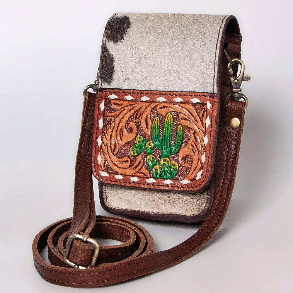 American Darling Cell Phone Holder Hand Tooled Hair-On Genuine Leather Women Bag Western Handbag Purse