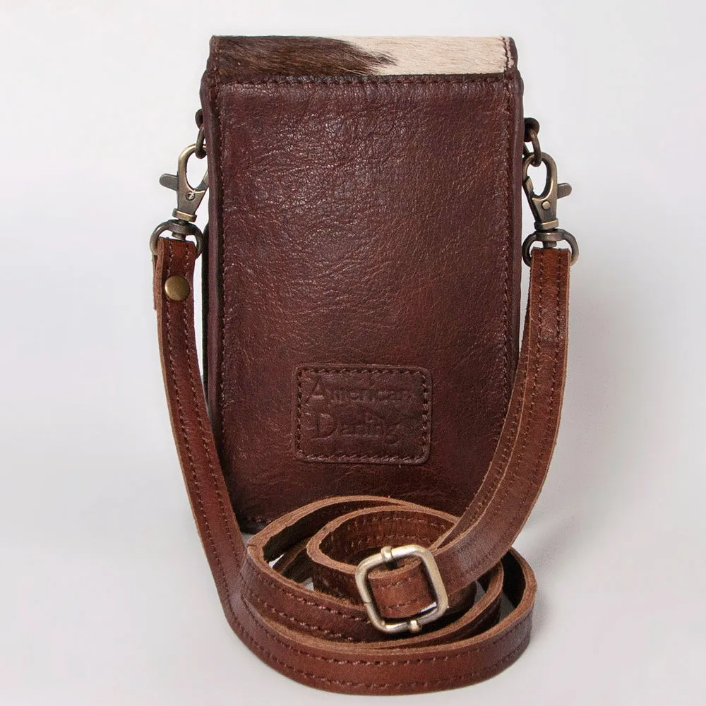 American Darling Cell Phone Holder Hand Tooled Hair-On Genuine Leather Women Bag Western Handbag Purse
