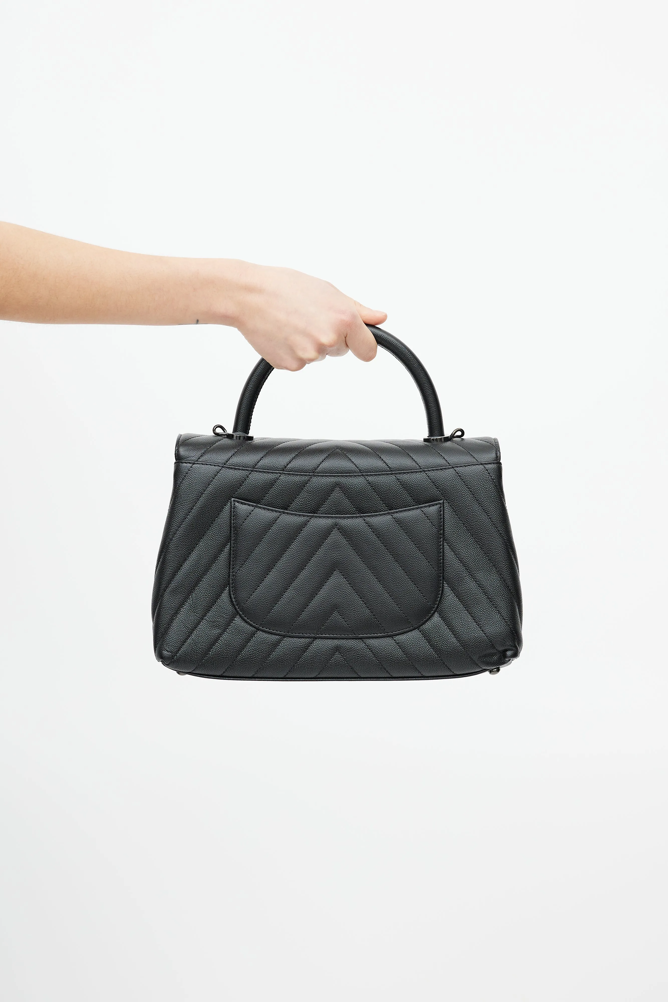 Black Quilted Leather Coco Handle Crossbody Bag
