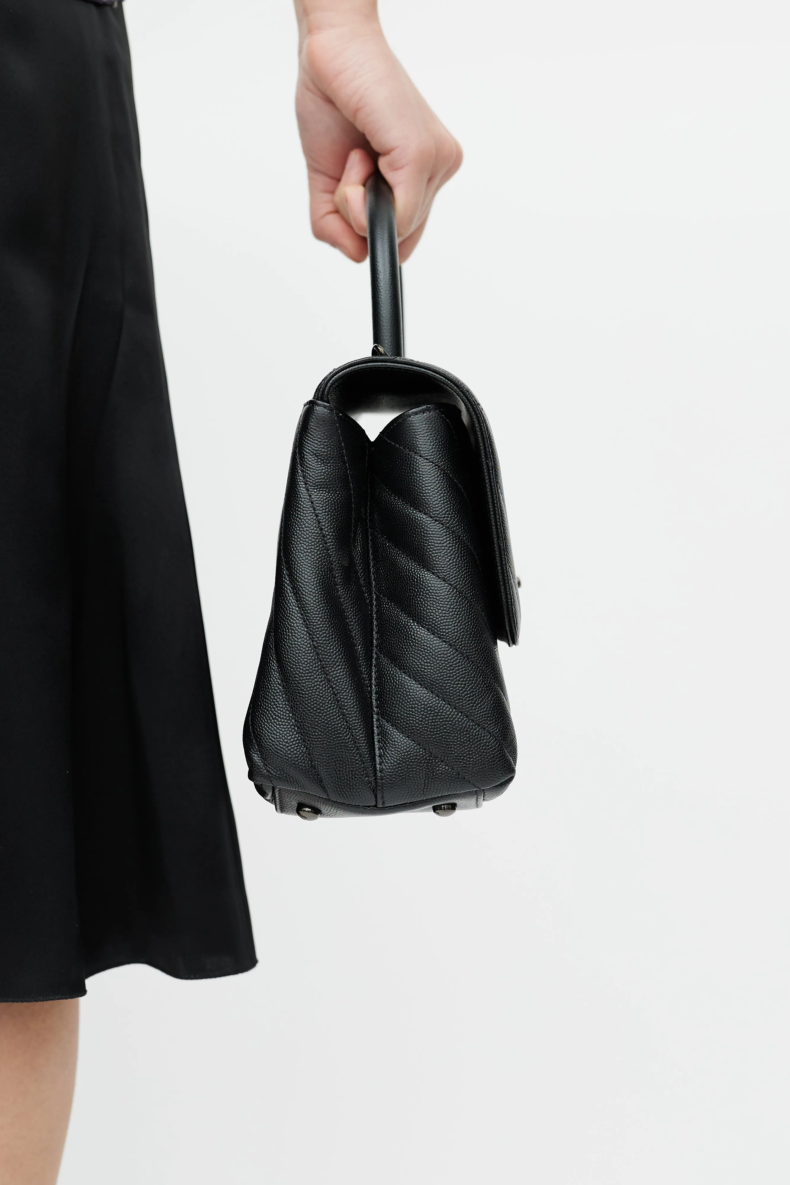 Black Quilted Leather Coco Handle Crossbody Bag