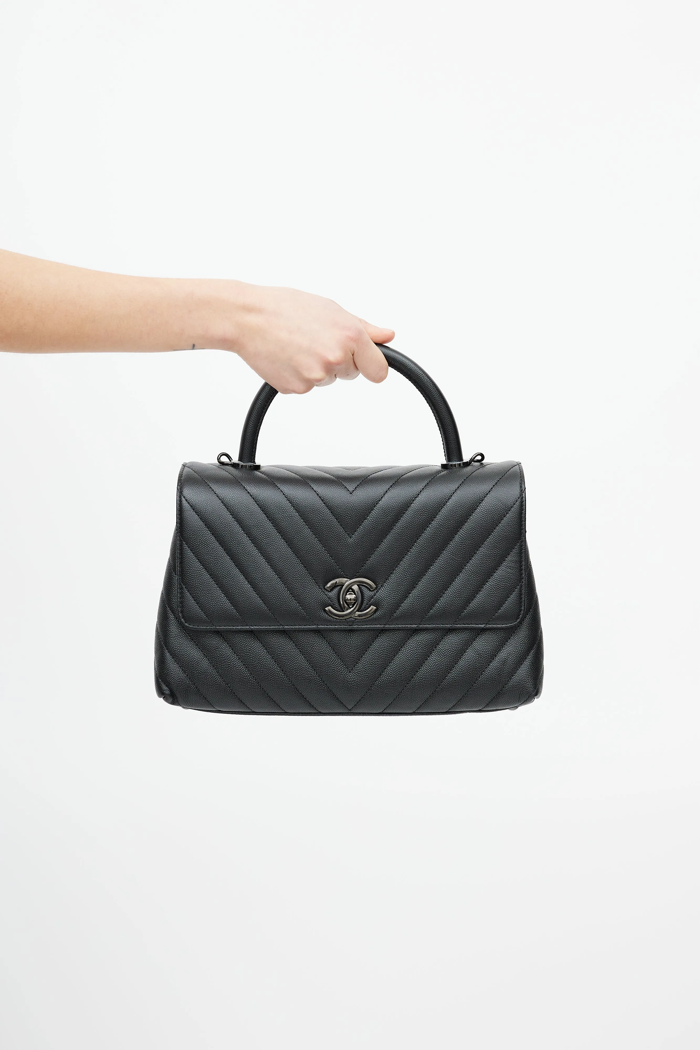 Black Quilted Leather Coco Handle Crossbody Bag