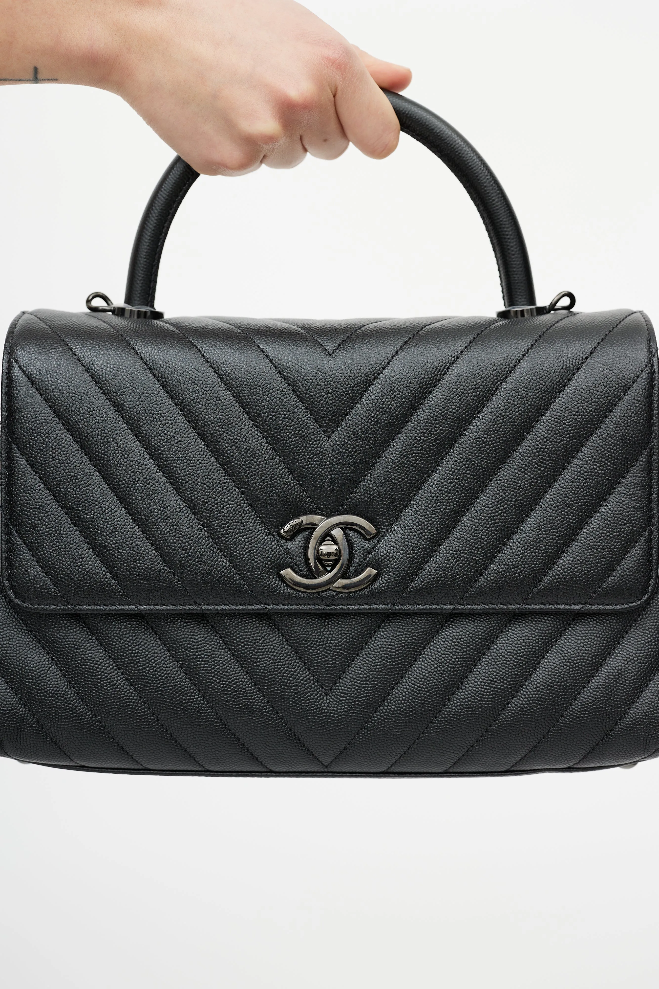 Black Quilted Leather Coco Handle Crossbody Bag