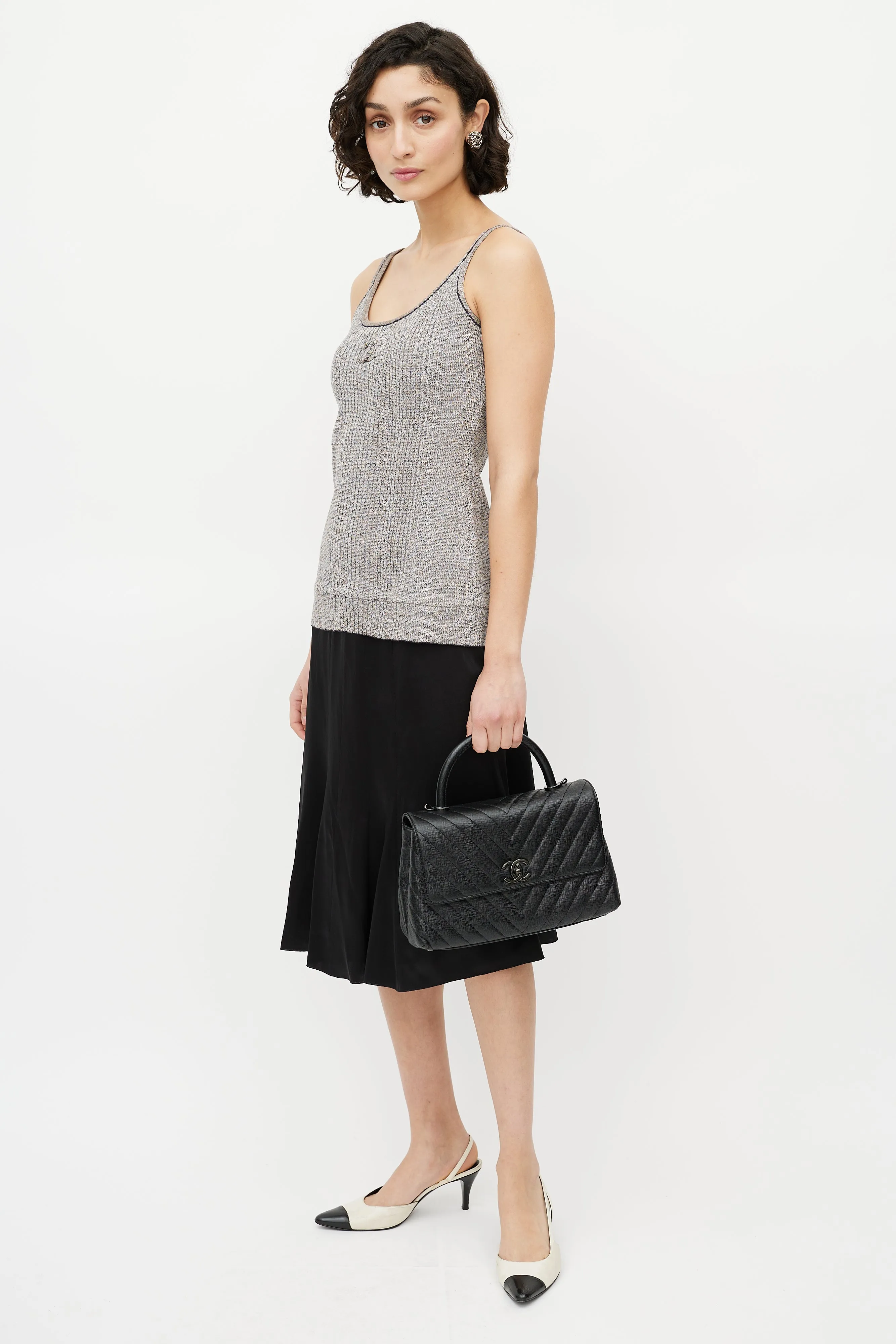 Black Quilted Leather Coco Handle Crossbody Bag