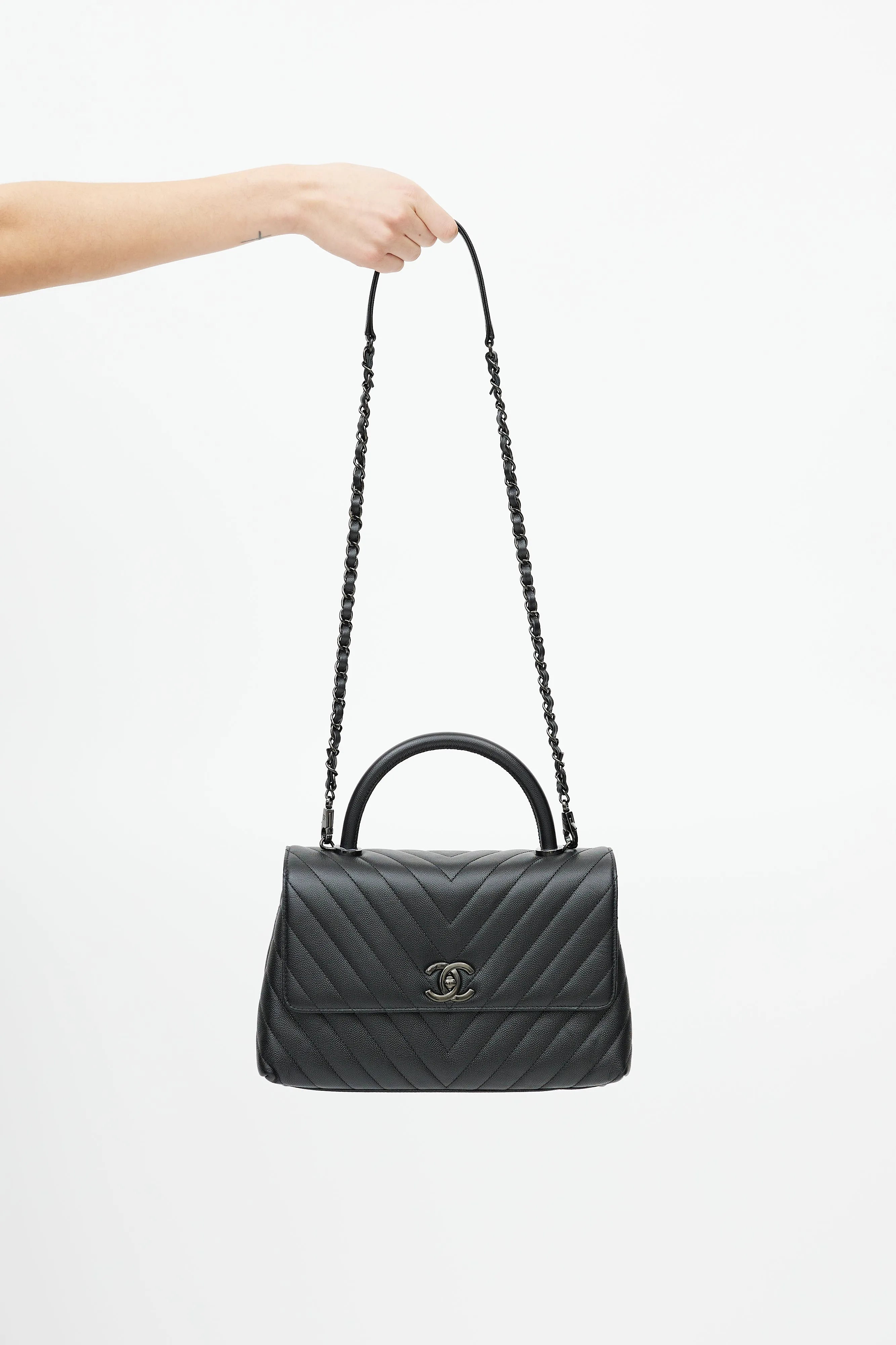 Black Quilted Leather Coco Handle Crossbody Bag