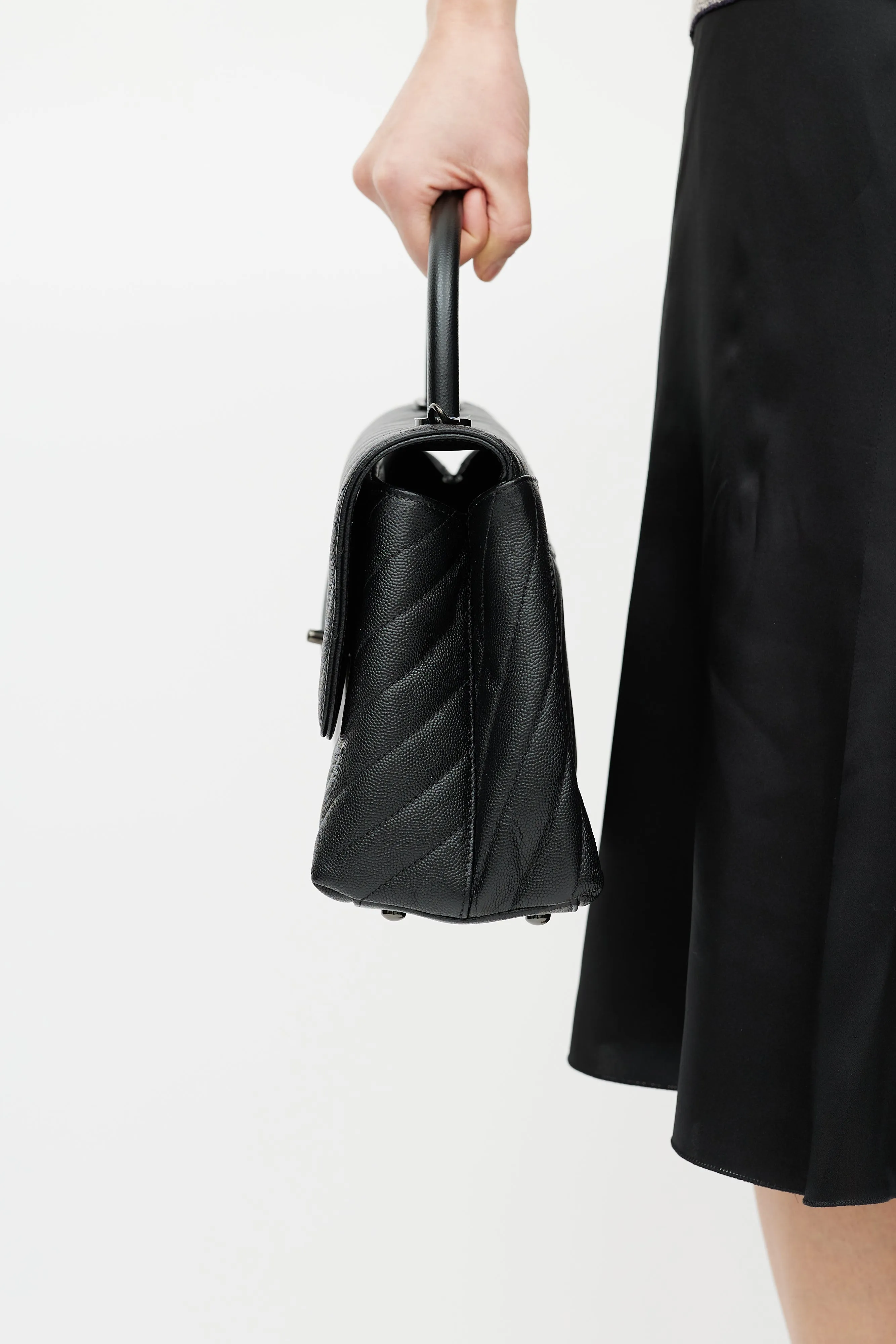 Black Quilted Leather Coco Handle Crossbody Bag