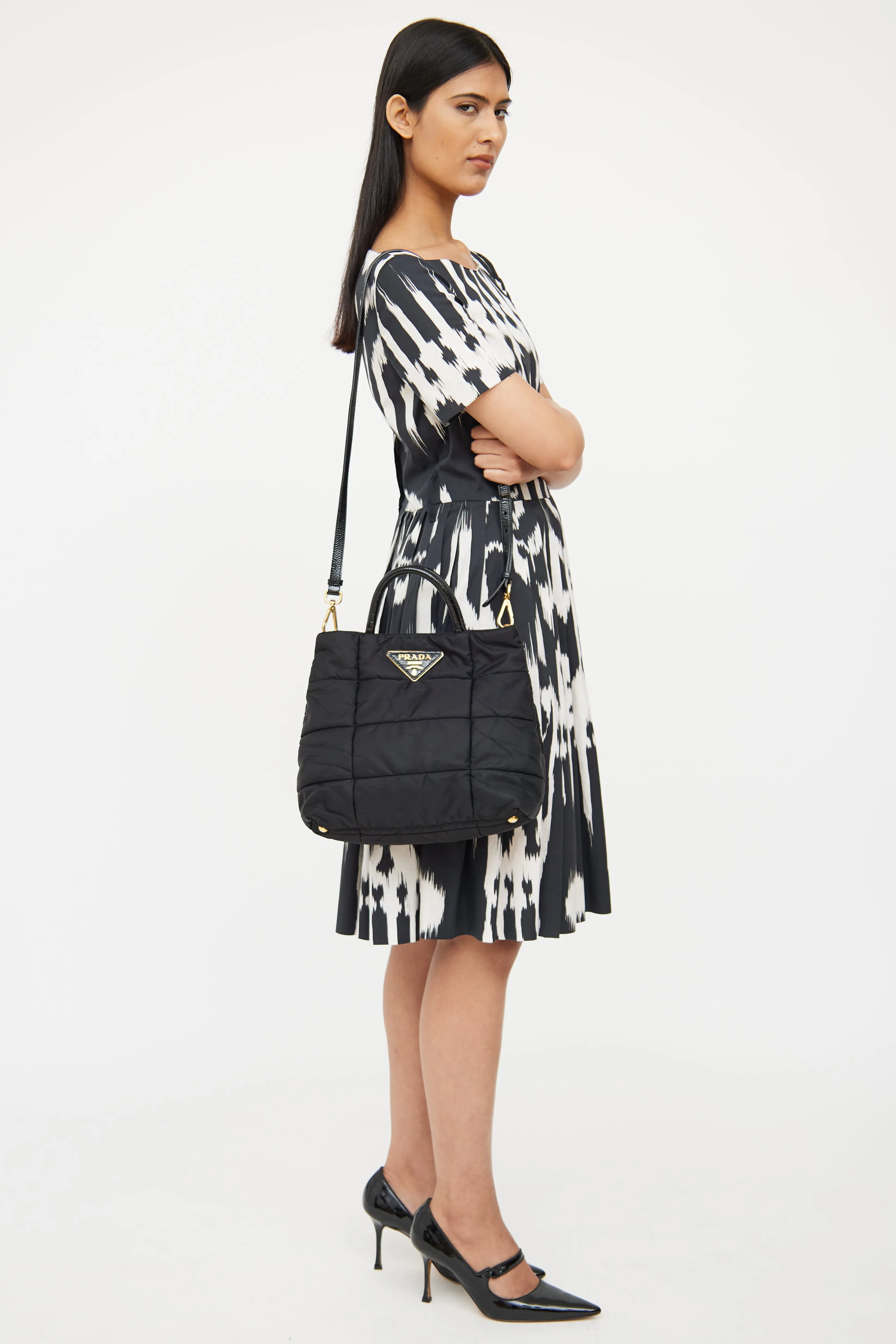 Black Quilted Tessuto Impuntu Tote Bag