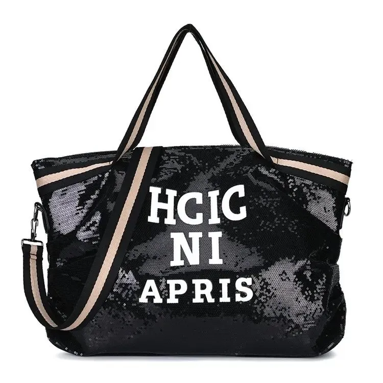 Bling Sequins Shoulder Bags Big Capacity Female Handbag For Lady Travel Large Tote Letter Printed Crossbody Bags