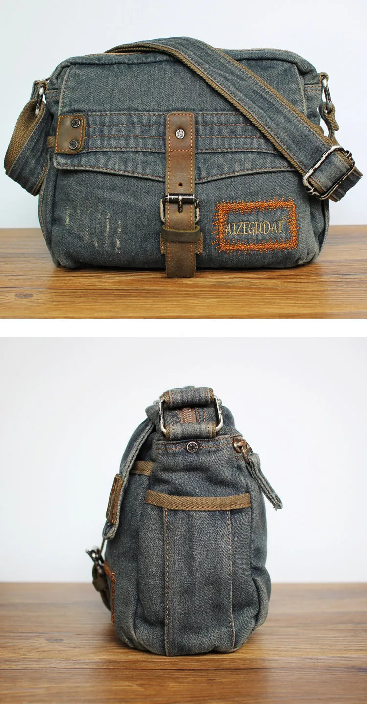 Blue Denim Small Messenger Bags Denim Small Side Bag Vintage Small Crossbody Bag For Men