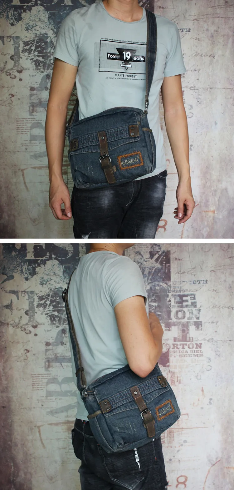 Blue Denim Small Messenger Bags Denim Small Side Bag Vintage Small Crossbody Bag For Men