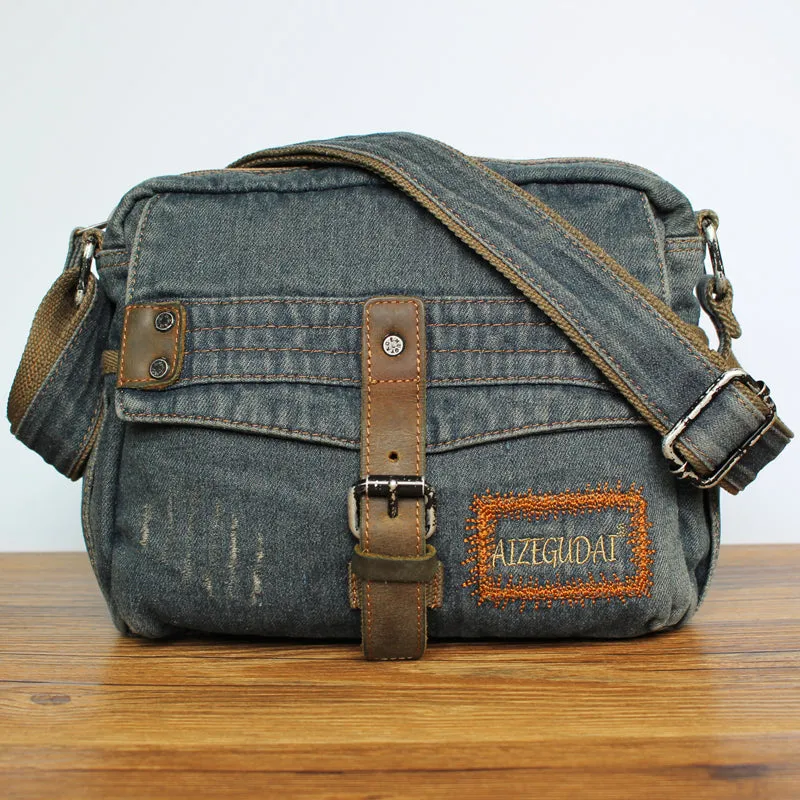 Blue Denim Small Messenger Bags Denim Small Side Bag Vintage Small Crossbody Bag For Men