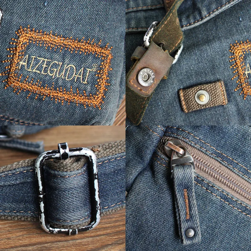 Blue Denim Small Messenger Bags Denim Small Side Bag Vintage Small Crossbody Bag For Men
