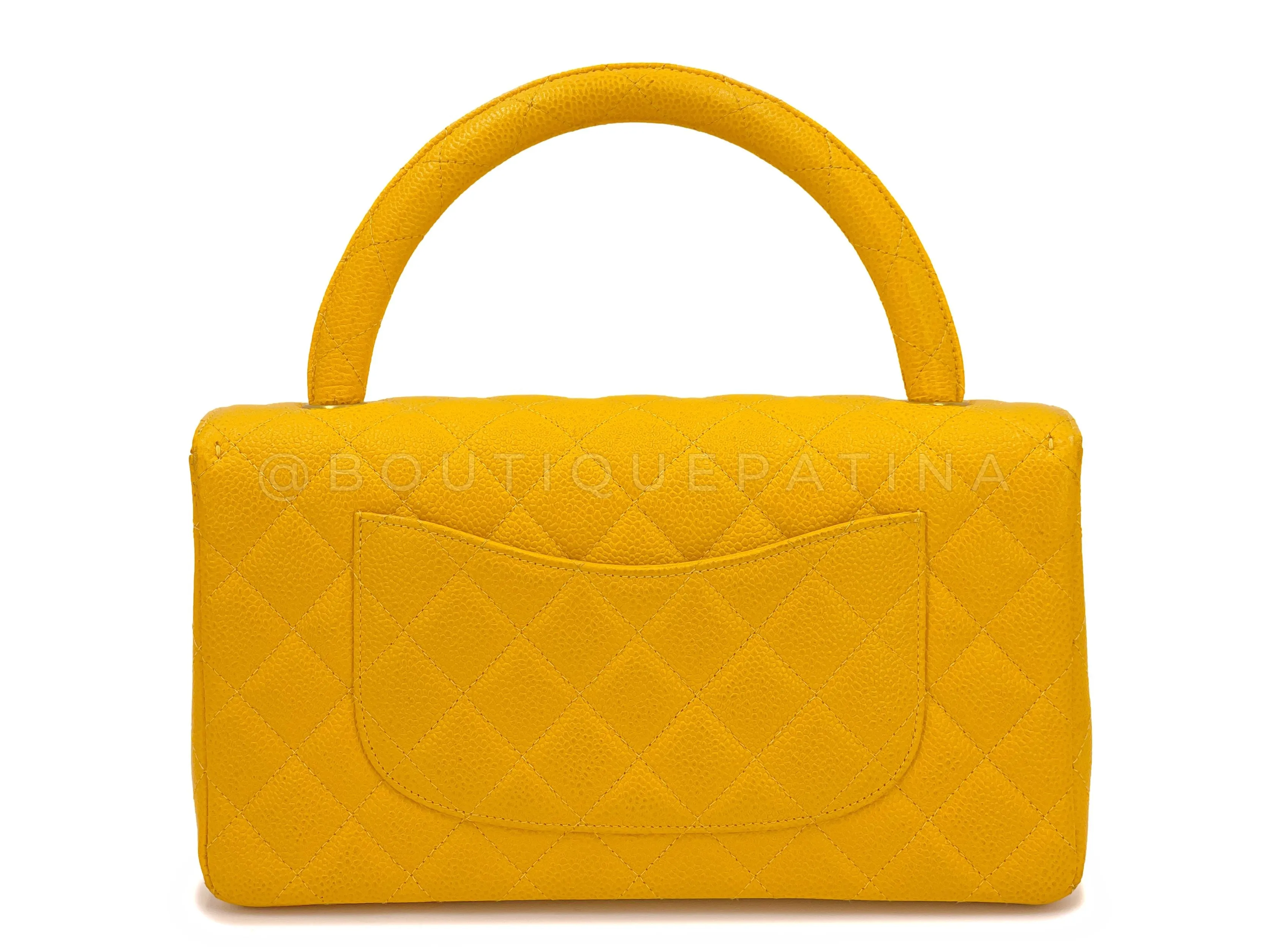 Chanel 1997 Vintage Canary Yellow Caviar Kelly Flap Parent Bag 24k GHW