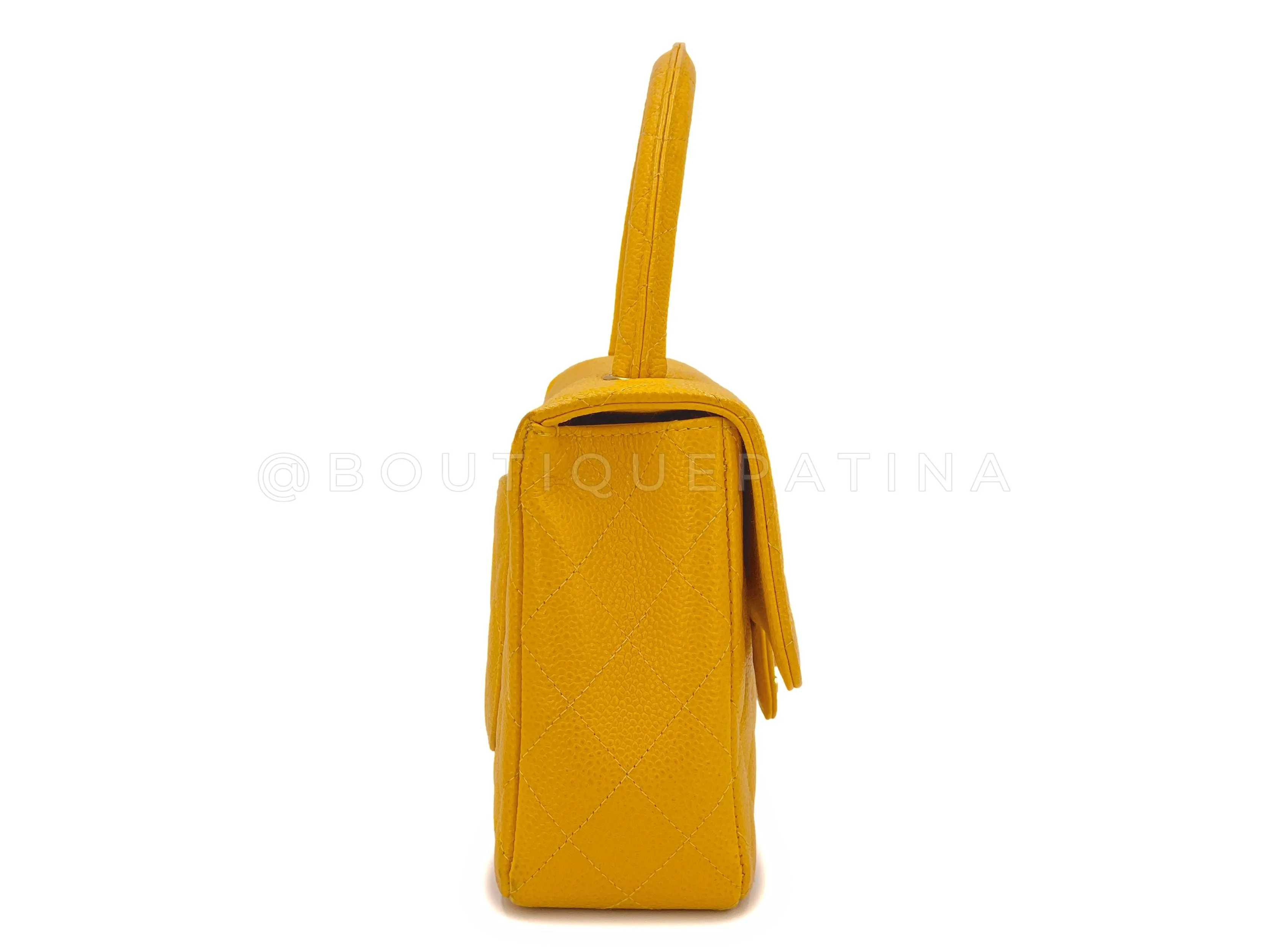 Chanel 1997 Vintage Canary Yellow Caviar Kelly Flap Parent Bag 24k GHW