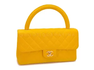 Chanel 1997 Vintage Canary Yellow Caviar Kelly Flap Parent Bag 24k GHW