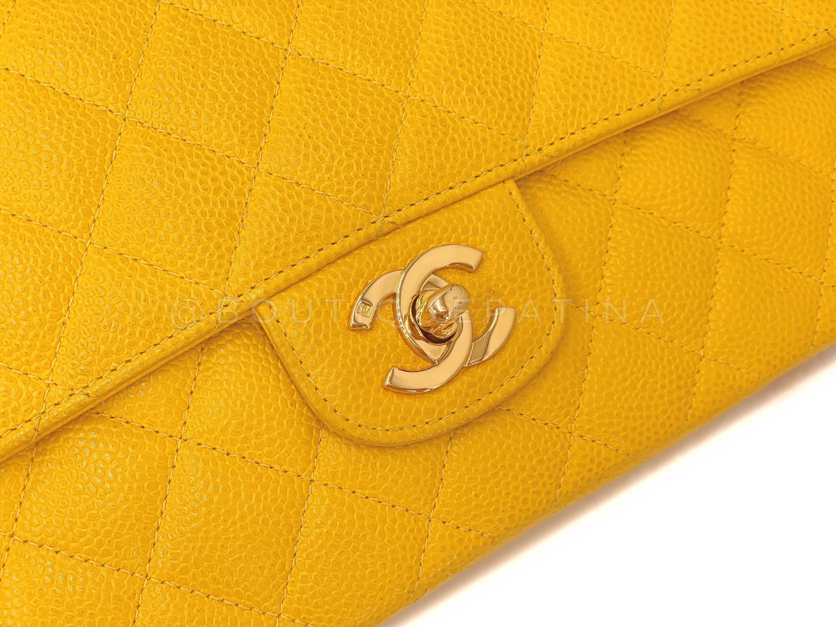 Chanel 1997 Vintage Canary Yellow Caviar Kelly Flap Parent Bag 24k GHW
