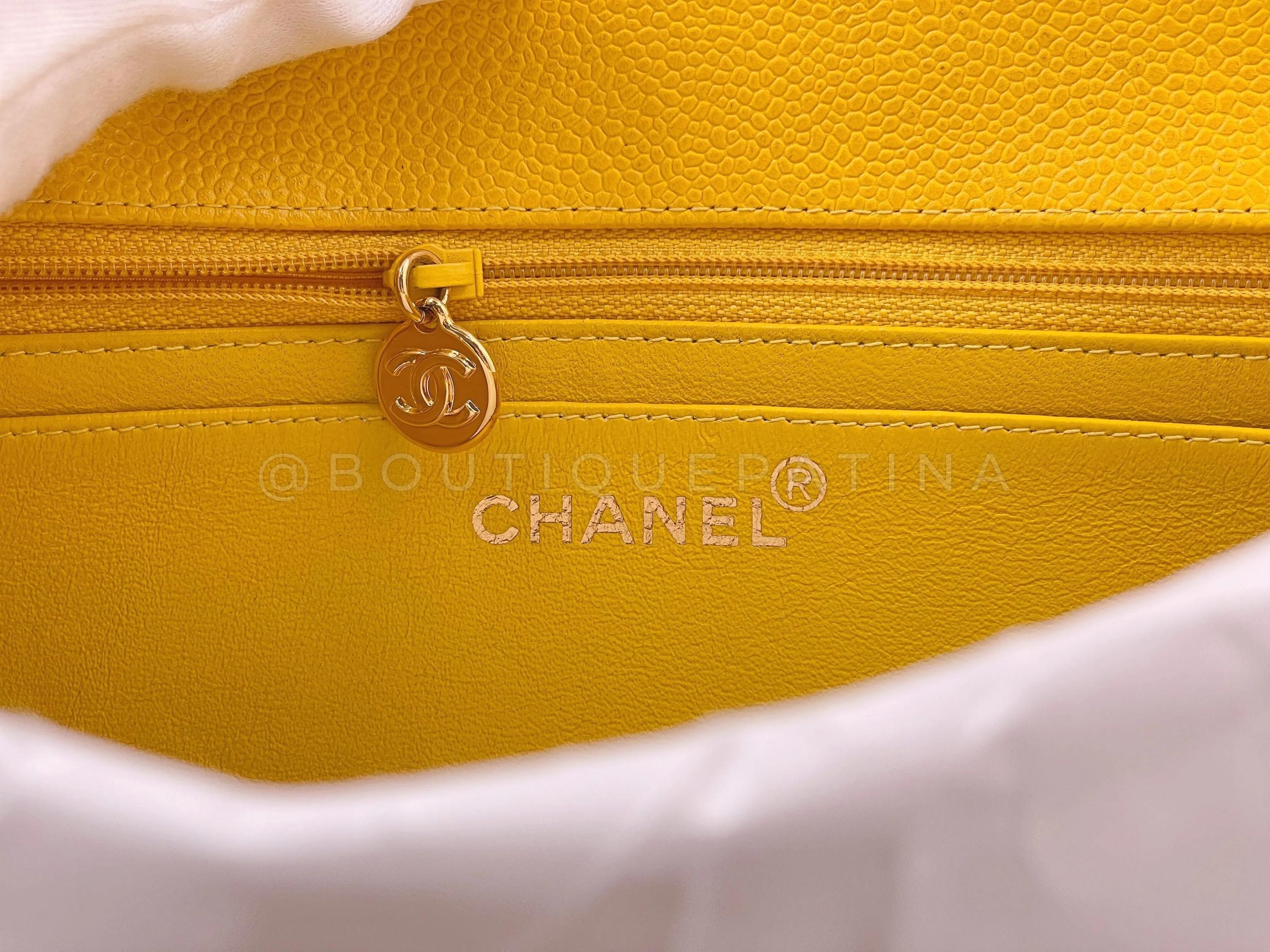 Chanel 1997 Vintage Canary Yellow Caviar Kelly Flap Parent Bag 24k GHW