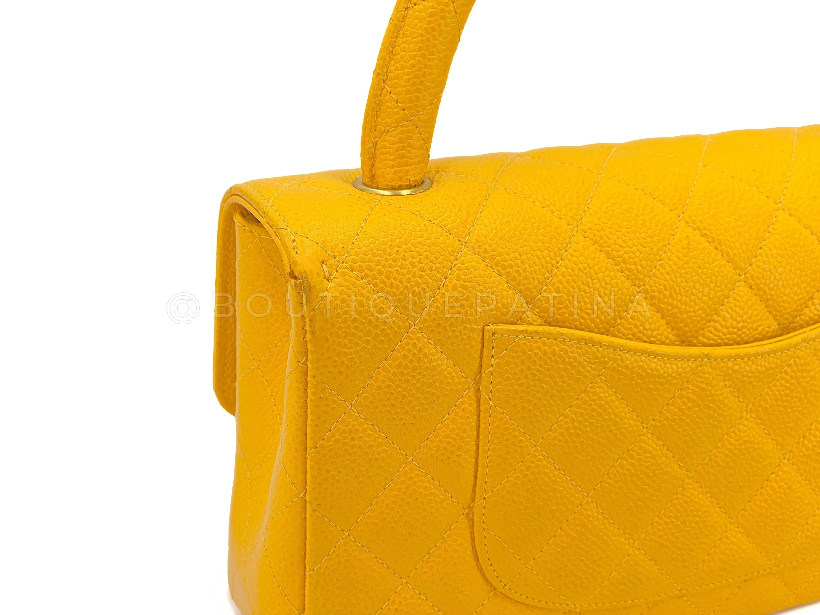 Chanel 1997 Vintage Canary Yellow Caviar Kelly Flap Parent Bag 24k GHW