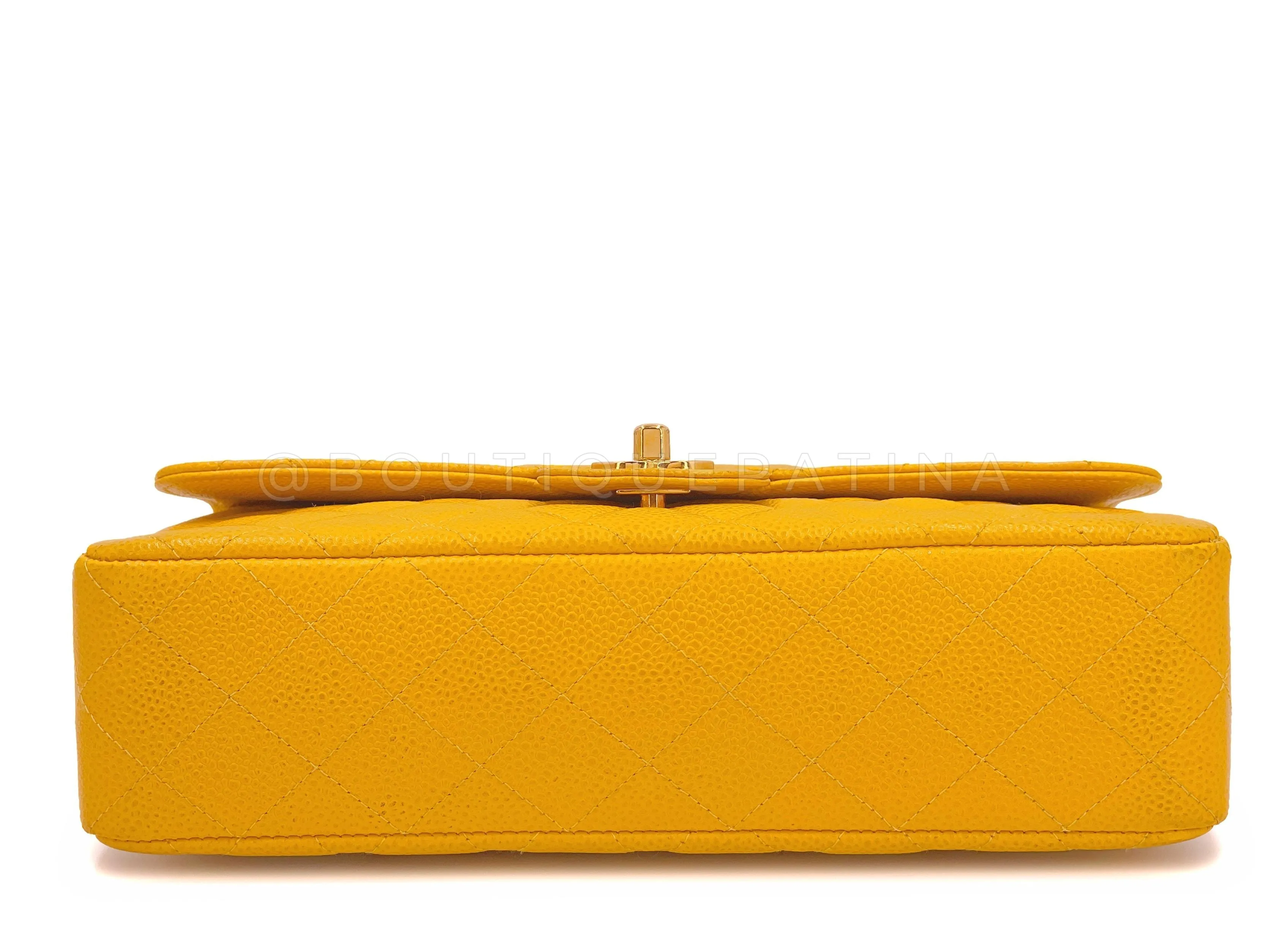 Chanel 1997 Vintage Canary Yellow Caviar Kelly Flap Parent Bag 24k GHW
