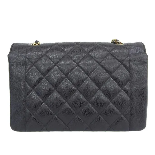 CHANEL Around 1992 Made Caviar Skin Diana Flap Chain Bag 25Cm Black