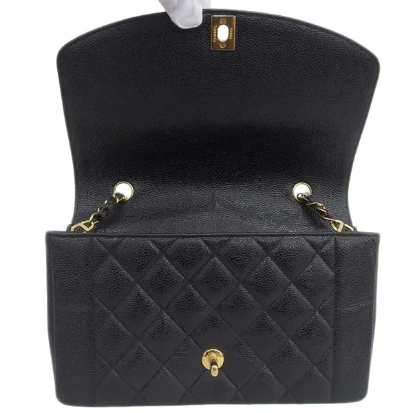 CHANEL Around 1992 Made Caviar Skin Diana Flap Chain Bag 25Cm Black