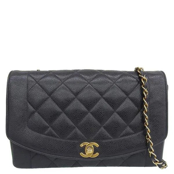 CHANEL Around 1992 Made Caviar Skin Diana Flap Chain Bag 25Cm Black
