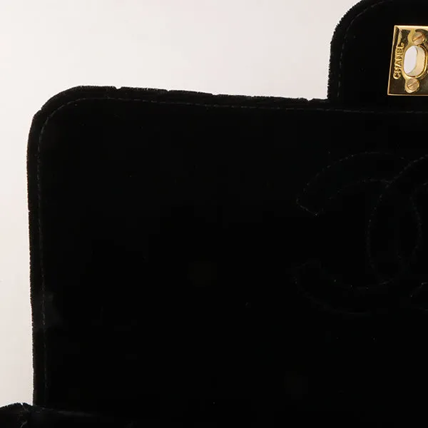 Chanel Around 1995 Made Velour Classic Flap Top Handle Bag Black