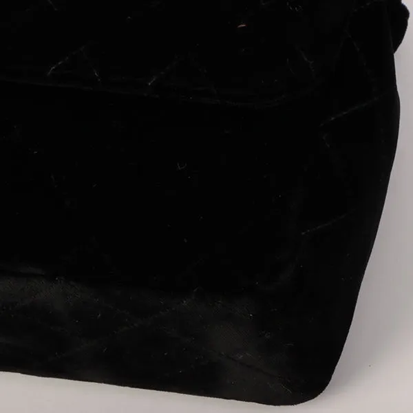 Chanel Around 1995 Made Velour Classic Flap Top Handle Bag Black