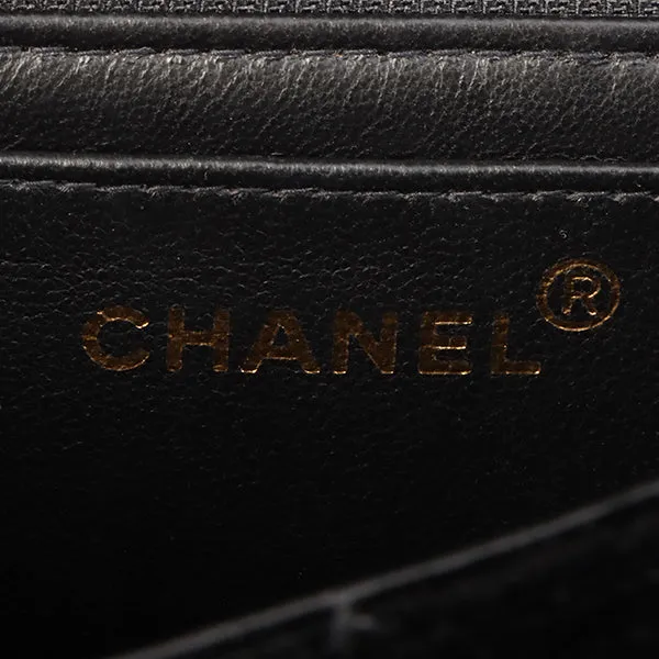 Chanel Around 1995 Made Velour Classic Flap Top Handle Bag Black