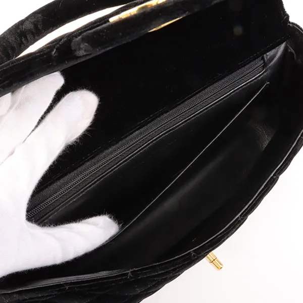 Chanel Around 1995 Made Velour Classic Flap Top Handle Bag Black