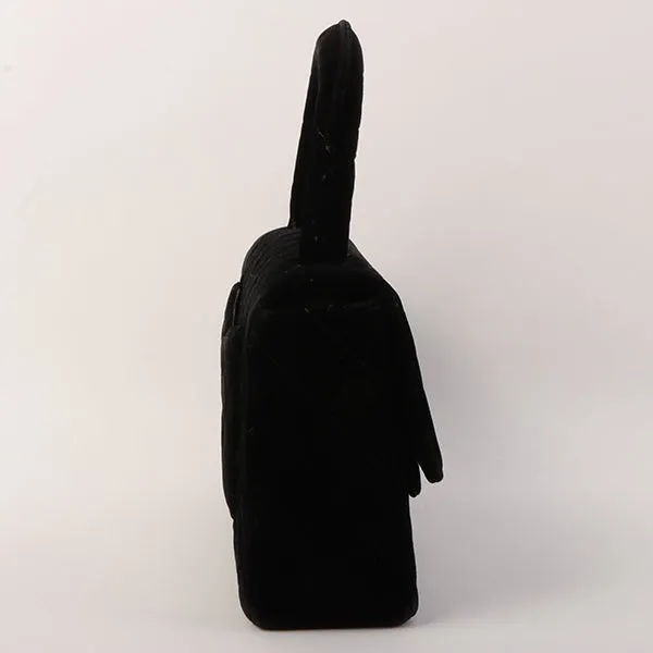 Chanel Around 1995 Made Velour Classic Flap Top Handle Bag Black