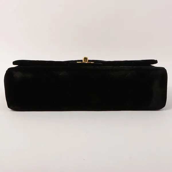Chanel Around 1995 Made Velour Classic Flap Top Handle Bag Black
