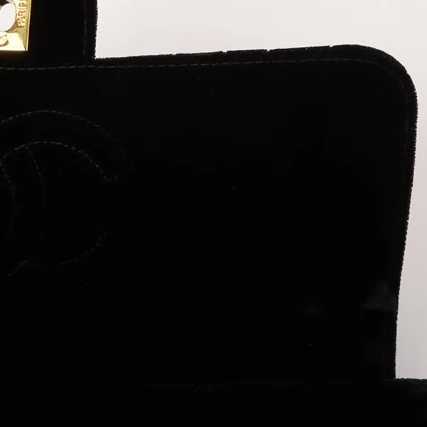 Chanel Around 1995 Made Velour Classic Flap Top Handle Bag Black