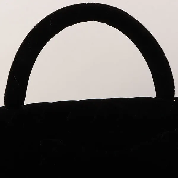 Chanel Around 1995 Made Velour Classic Flap Top Handle Bag Black