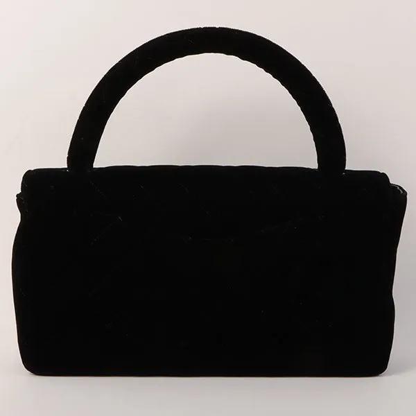Chanel Around 1995 Made Velour Classic Flap Top Handle Bag Black