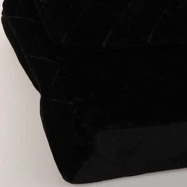 Chanel Around 1995 Made Velour Classic Flap Top Handle Bag Black