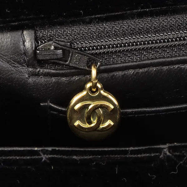 Chanel Around 1995 Made Velour Classic Flap Top Handle Bag Black