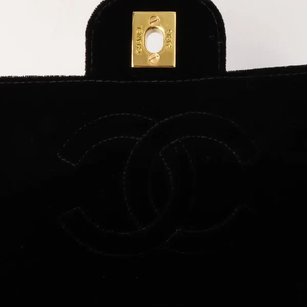 Chanel Around 1995 Made Velour Classic Flap Top Handle Bag Black