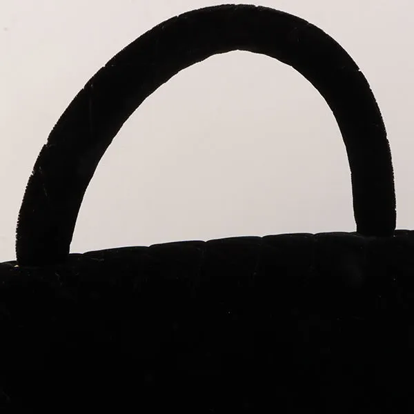 Chanel Around 1995 Made Velour Classic Flap Top Handle Bag Black