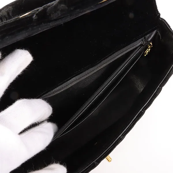 Chanel Around 1995 Made Velour Classic Flap Top Handle Bag Black