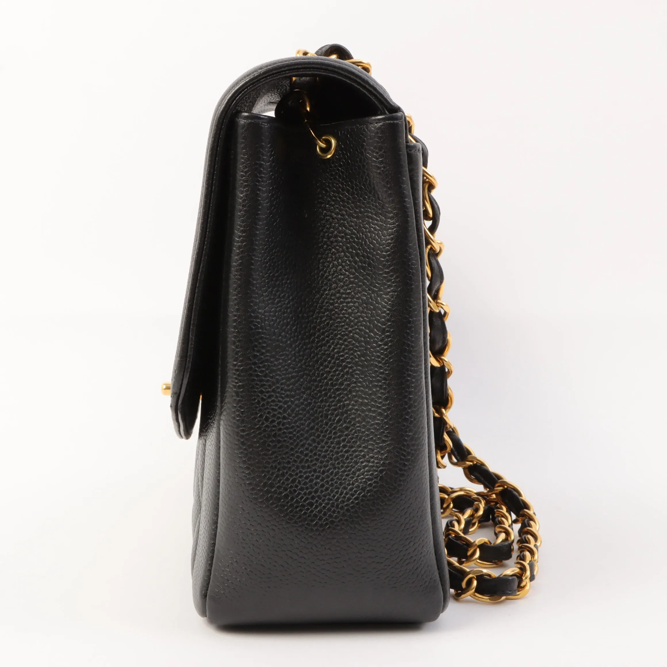 Chanel Around 1996 Made Caviar Skin Diana Flap Chain Bag Black