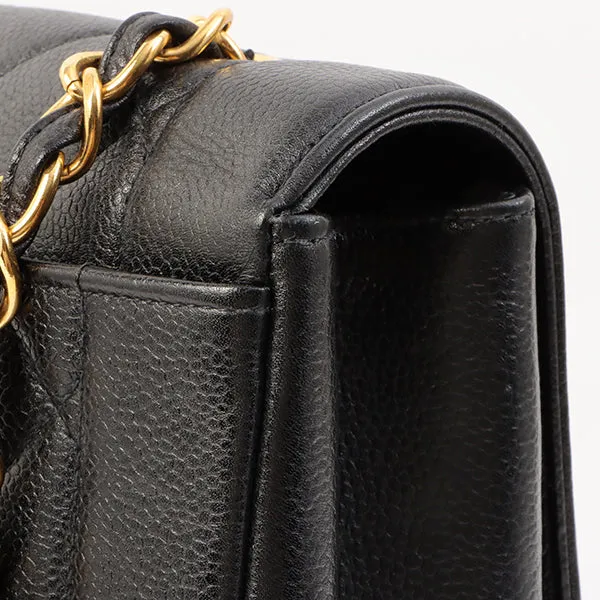 Chanel Around 1996 Made Caviar Skin Diana Flap Chain Bag Black