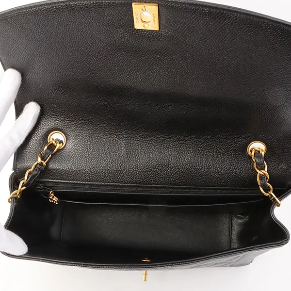 Chanel Around 1996 Made Caviar Skin Diana Flap Chain Bag Black